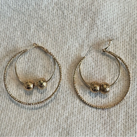 Jewelry - Gold Double Hoop Earrings with Beaded Accents
